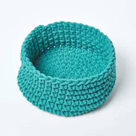 Homescapes Gestrickter Aufbewahrungskorb 37 x 37 x 21 cm Petrol/Blau