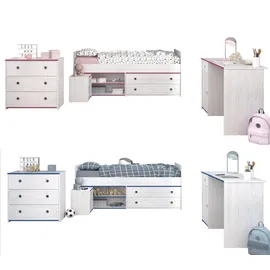 58 aufm Kessel KINDERZIMMER SET Parisot Smoozy 4-tlg. Holzdekor Kiefer Weiß/Blau
