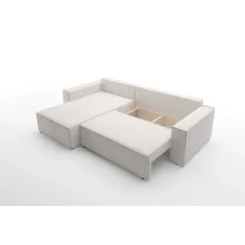 Fun Möbel Ecksofa Schlafsofa Sofa CONOR PREMIUM Stoff Poso Altweiß Ottomane Links - Weiß