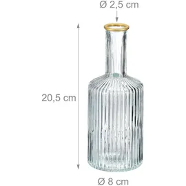 Relaxdays Vasen aus Glas, im 3er Set, Blumenvasen in Flaschenform, H x D: 20,5 x 8 cm, Dekovasen gerillt, Mehrfarbig