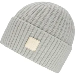 Strickmütze CHILLOUTS "Denise Hat", Damen, grau (light grau), Strick, Materialmix, unifarben, modisch, Mützen, mit sichtbarem Logo-Patch
