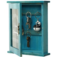 Wandmontierter Schlüsselkasten, Lichtbeständiger Schlüsselschrank aus Holz für Zuhause (Blau)