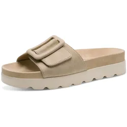 Pantolette TAMARIS, Damen, Gr. 41, beige, Lederimitat, modisch, Schuhe, Plateau, Sommerschuh mit großer Zierschnalle