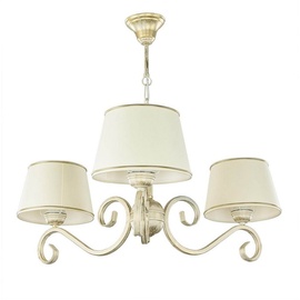 Licht-Erlebnisse Großer Kronleuchter Shabby Weiß mit Stoff Schirm Esstisch Klassisch elegant E27 LORE Wohnzimmer Lampe