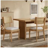 Flieks Esszimmerstuhl (Gestell aus Massivholz, Set, 2 St), 2er Set Polsterstühle Rattanstuhl Wohnzimmerstuhl Leinen Holzfarbe beige