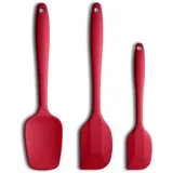 Silikon Spatel 3tlg. Set, ergonomischer Griff, hohe hitzebeständige Spatel, Antihaft-Gummispatel mit Edelstahlkern, weinrot