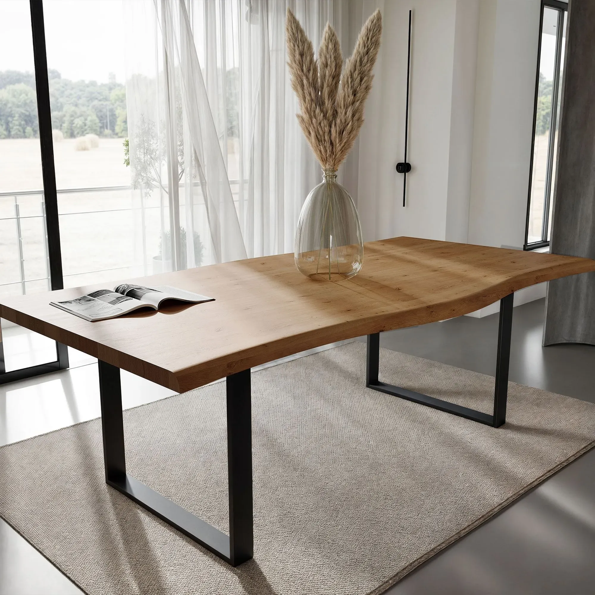 BlackWood »Table4YOU Amarillo« Wildeiche Massivholztisch Baumkante / Wildeiche rustik / 4 cm / 240x100 cm