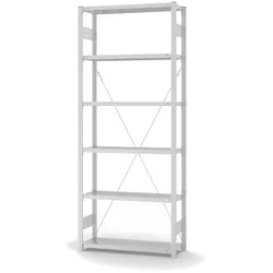 PROREGAL Lebensmittel-Fachbodenregal Stecksystem T-Profil | HxBxT 250x100x30cm | 6 Ebenen | Fachlast 150kg | Hygienische Beschichtung | Weiß Stahl