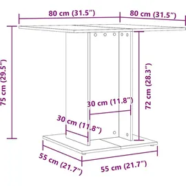 vidaXL Esstisch 80 x 75 x 80 cm braun