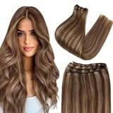 Easyouth Haar Tressen Extensions Echthaar Braun Tressen Haarverlangerung Remy Tressen Echthaar Extensions Mittelbraun Mix Honigblond 100g 55 cm #4P27