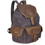 Le'aokuu Wasserdichter Rucksack aus Segeltuch und echtem Leder für Herren, Outdoor-Rucksack, Reise-Umhängetasche, Business-Laptop-Tagesrucksack (9950 0 Grau)