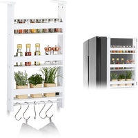 Relaxdays Hängeregal für Kühlschrank, Aufbewahrung von Gewürzen, mit Küchenreling & 5 Haken, MDF, HBT: 74x42x20 cm, weiß, 1 Stück