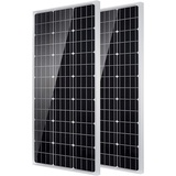 Topsolar 2PCS 100W Monocrystalline Solar Panel, 200 Watt, Ideal for Off Grid PV System on Motorhome, Caravan, Campervan, RV or Boat and Other Off-Grid Applications