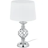 Relaxdays Tischlampe modern, Nachttischlampe Touch, 3 Stufen dimmbar, E14, Tischleuchte edel, 43,5 x 25 cm, silber/weiß