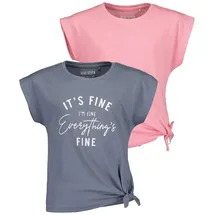 blue seven Teenager Mädchen T-Shirts mit Knoten REPEAT MARKETPLACE - 2er Pack M01 - JEANSBLAU + AZALEA UNI, 152 - 152