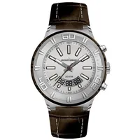 Jacques Lemans Armbanduhr Quarz Analog Edelstahl Lederband Silber Braun