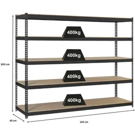 Proregal Schwerlastregal Metall 300x120x45 cm Anthrazit