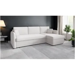 M-Punkt Ecksofa NICE Abriamo Boucle Ecru Hell mit Bettfunktion und Bettkasten Bett Sofa Schlafsofa Ottomane Universell Rechts oder Links