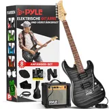 Pyle Audio Pyle E Gitarre Set – Electric Guitar Set mit Verstärker 10 Watt – Gitarre 4/4 aus Holz Massiv für Kinder & Erwachsene inkl. Tasche, Kabel, Stimmgerät, Ersatzsaiten, Schultergurt & Plektren – Schwarz