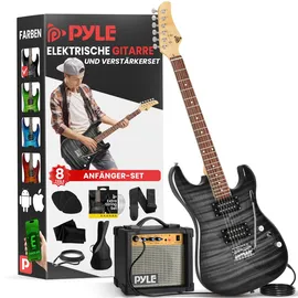 Pyle Audio Pyle E Gitarre Set – Electric Guitar Set mit Verstärker 10 Watt – Gitarre 4/4 aus Holz Massiv für Kinder & Erwachsene inkl. Tasche, Kabel, Stimmgerät, Ersatzsaiten, Schultergurt & Plektren – Schwarz