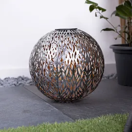 GLOBO Solar Kugelleuchte Außen Solarkugelleuchte Garten, Dekor Stanzungen, antik-silber gold, LED AKKU, DxH 27 x 38 cm
