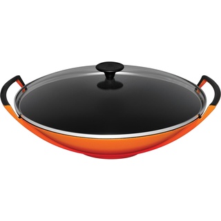 Le Creuset Gusseisen Wok 36 cm mit Glasdeckel volcanic