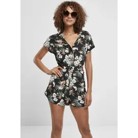 URBAN CLASSICS Damen Ladies Short Viscose Belt Jumpsuit T-Shirt, Black Tropical, XS - XS