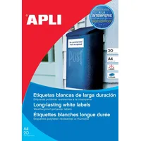APLI Etiketten, 210x297mm, wetterfest, weiß, matt, 20 Blatt (20