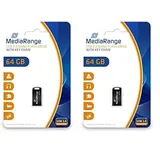 MediaRange USB Nano-Speicherstick 64GB - Mini Flash-Laufwerk mit USB 2.0 Anschluss, inkl. Schlüsselanhänger, Externe Speichererweiterung mit Lesegeschwindigkeit von bis zu 15 MB/s, Farbe Schwarz
