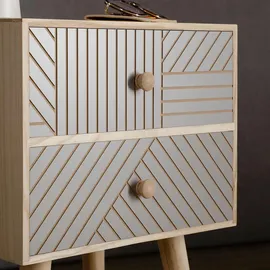 Idimex Nachttisch Pelo mit 2 Schubladen natur/grau - Nachtkasten mit Ziernuten im Boho Stil, Nachtkommode aus Paulownia-Holz