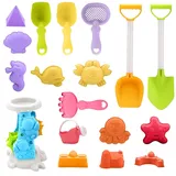 Touosy 18 Stück Sandspielzeug Set Sandkasten Spielzeug & Kinetic Sand Zubehör mit Sandeimer Sandschaufel Sanduhr Sandharke, Sandförmchen Strandspielzeug für Kinder ab 3 Jahren