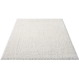Carpet City Teppich Wohnzimmer Hochflor Creme - 80x150 cm - Hochtief-Muster, 3D-Effekt Bordüre - Bettvorleger Schlafzimmer Teppiche Boho, Skandi
