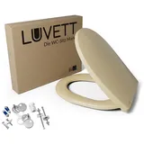 LUVETT WC-Sitz C100 mit Absenkautomatik, Duroplast sanitär, Universelle O-Form (Komplett-Set, Inklusive 3 Befestigungsarten), mit Original SoftClose® Absenkautomatik, Duroplast beige