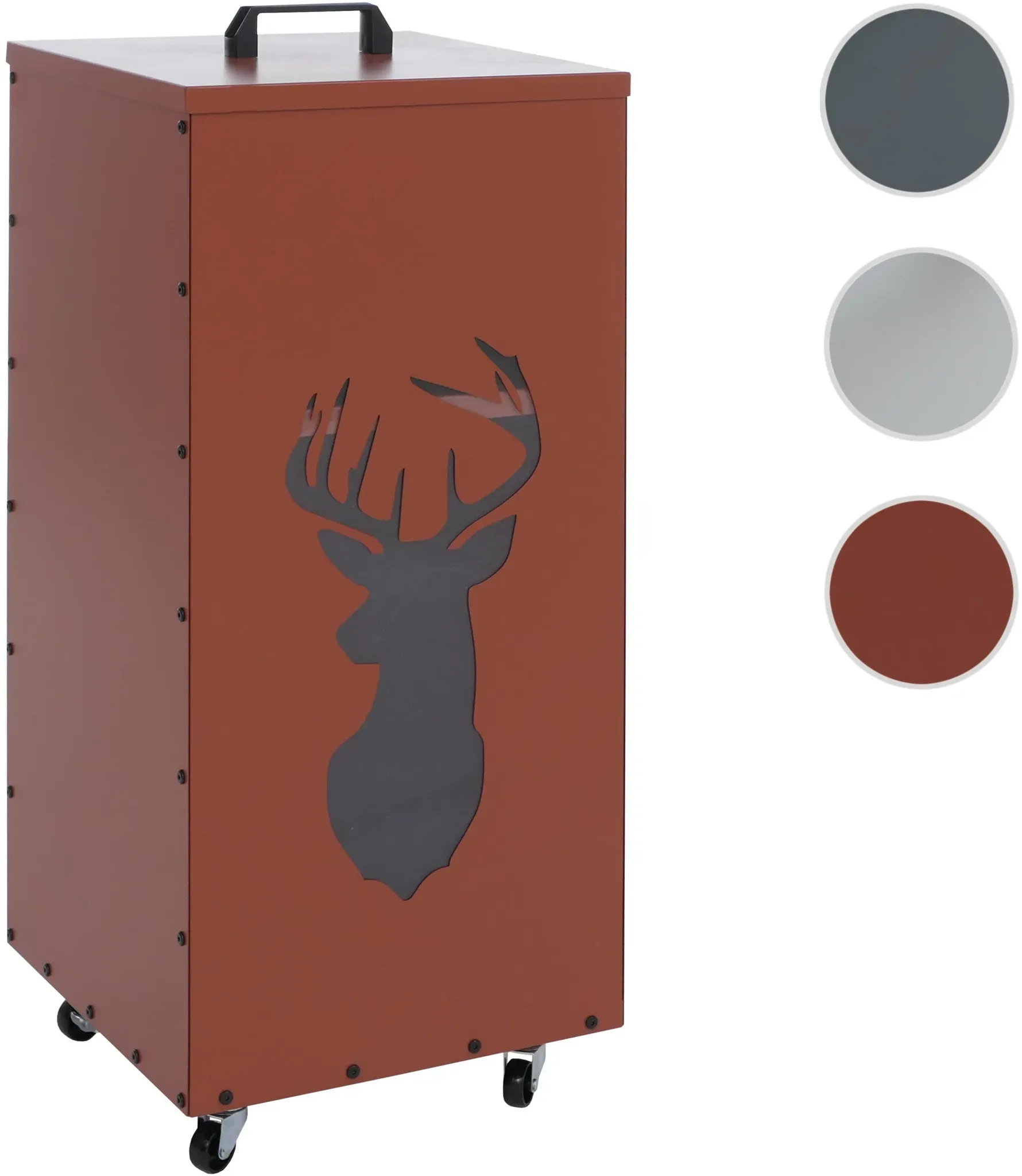 Pelletbehälter HWC-Q30 Hirsch, Pelletbox Aufbewahrungsbox für z.B. Tierfutter, Rollen Füße 86x37x37cm ~ kupferfarben