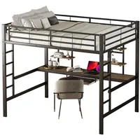 OKWISH Bett Eisenbett, Hochbett, Metallbett (mit Schreibtisch und zwei Bücherregalen, 140x200cm), Ohne Matratze schwarz