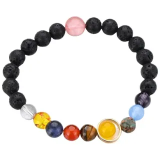 BUNGSA Armband Armband Naturstein-Perlen Planeten bunt / schwarz (1 Armband, 1-tlg), Bracelet Armschmuck bunt