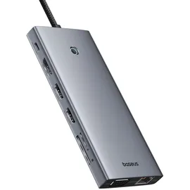 Baseus HUB PortalJoy Series 13in1 USB-C - 2x HDMI / DP / VGA / USB-A 3.1 / USB-C 3.1 / USB-A 2.0 / P (USB-C, 13 Ports), Dockingstation / USB Hub, Grau