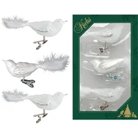 Krebs Glas Lauscha GmbH Christbaumschmuck Glas Vögel Clip 11 cm 3 Stück weiß