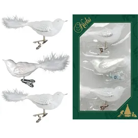 Krebs Glas Lauscha GmbH Christbaumschmuck Glas Vögel Clip 11 cm 3 Stück weiß