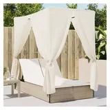 vidaXL Doppel-Sonnenliege mit Dach und Vorhängen Beige Poly Rattan