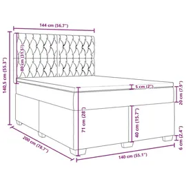 vidaXL Boxspringbett mit Matratze Hellgrau 140x200 cm Stoff