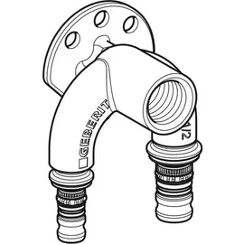 Geberit Mepla Doppelanschlusswinkel 90 Grad, d 26mm, Rp 1/2′′, d1 26mm, L1 7.2cm -