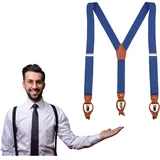 UPSONG Herren-Hosenträger aus braunem Leder, mit Knopfleiste und Clip, strapazierfähig, für Hochzeit, für Bräutigam, Trauzeugen, Denim Blue 01, L - L