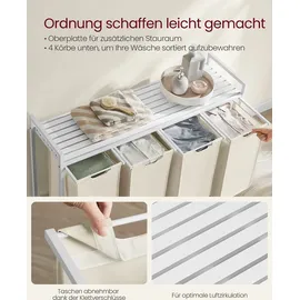 VASAGLE Wäschekorb 4 Fächer, Wäschesammler mit Ablage, Wäschebox, Metallrahmen - Weiß