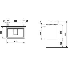 Laufen Base 2.0 für VAL Waschtischunterbau, 2 Schubladen, inklusive Ordnungssystem, zu H810284, 621x400x515mm, H4113921082661,