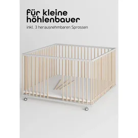 Sämann Laufgitter Weiß, Natur, Holz, Echtholz,Buche, 120x74x120 cm Babymöbel, Laufstall Baby