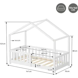 ML-Design Hausbett 70 x 140 cm Kiefer massiv weiß