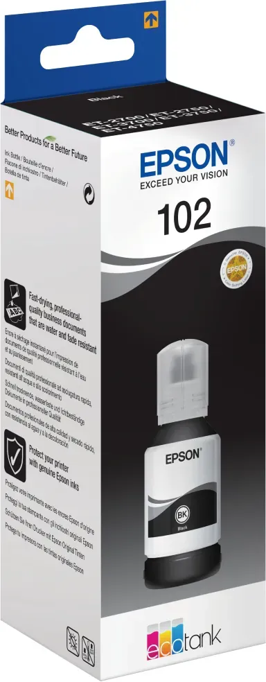 Epson 102 EcoTank-Tintenflasche Pigmentschwarz 7.500 Seiten Für Kompatibilität, siehe Artikel-Beschreibung