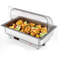 Elektrischer Chafing Dish 600W Mit Rolltop-Deckel | Edelstahl Speisewärmer Für Buffet & Catering | 1/1 GN & 2 x 1/2 GN Behälter | Temperaturregelung Für Partys & Events – 220V