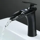 Sjqka - Badezimmer-Wasserhahn, Warm- und Kaltwaschbecken-Mischbatterie, Einzelschraube, Messing-Wasserhahn, schwarzes Finish (mit Schlauch)
